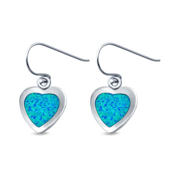 Drop Dangle Heart Lab Created Blue Opal 925 Sterling Silver (11mm)